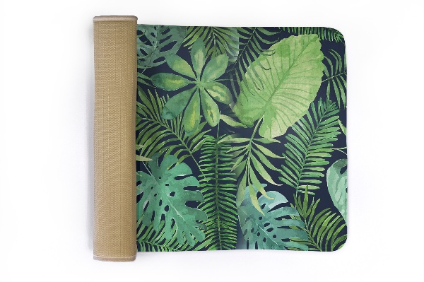 Tapete Folhas tropicais verdes sobre um fundo escuro