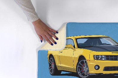 Tapete Carro desportivo amarelo sobre um fundo azul