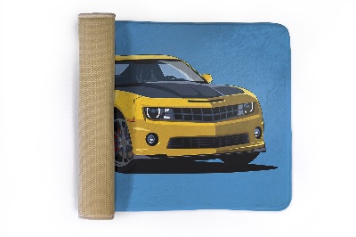 Tapete Carro desportivo amarelo sobre um fundo azul