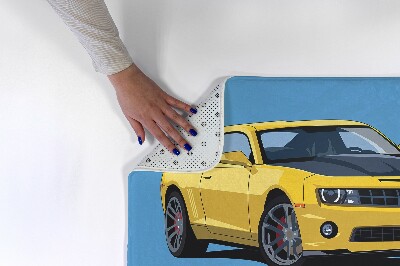 Tapete Carro desportivo amarelo sobre um fundo azul