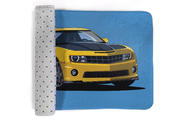 Tapete Carro desportivo amarelo sobre um fundo azul