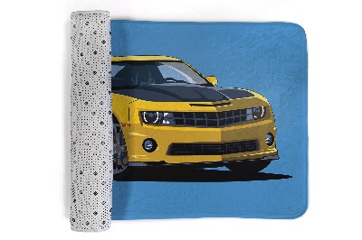 Tapete Carro desportivo amarelo sobre um fundo azul