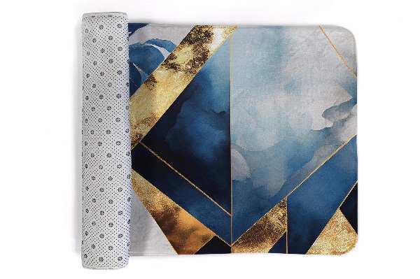 Tapete cozinha Padrão geométrico em tons de azul e dourado