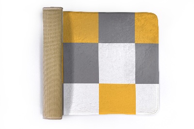 Tapete Xadrez amarelo-cinzento e branco
