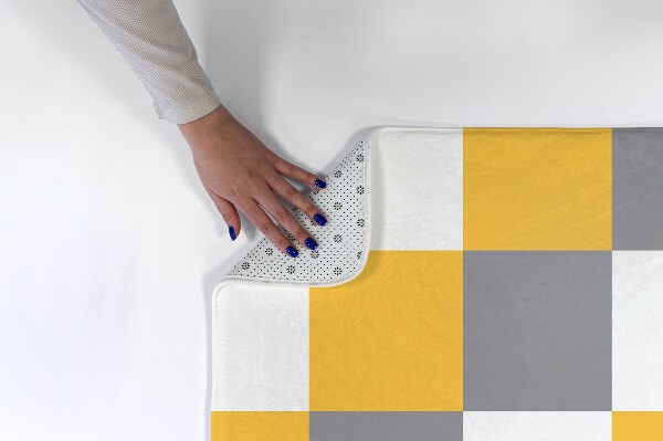 Tapete Xadrez amarelo-cinzento e branco