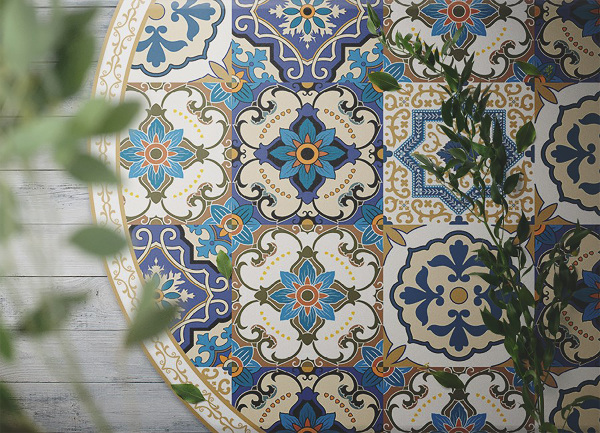 Tapete vinílico redondo Azulejos portugueses