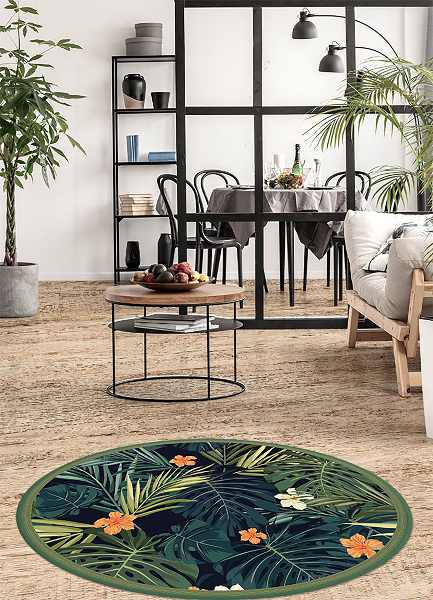 Tapete vinílico redondo folhas tropicais