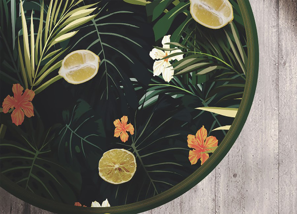 Tapete vinílico redondo folhas tropicais