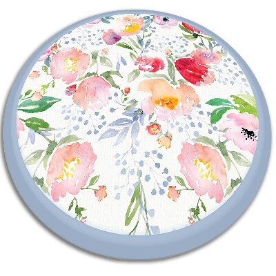 Tapete de vinil redondo para cozinha flores em aquarela