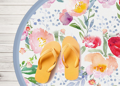 Tapete de vinil redondo para cozinha flores em aquarela