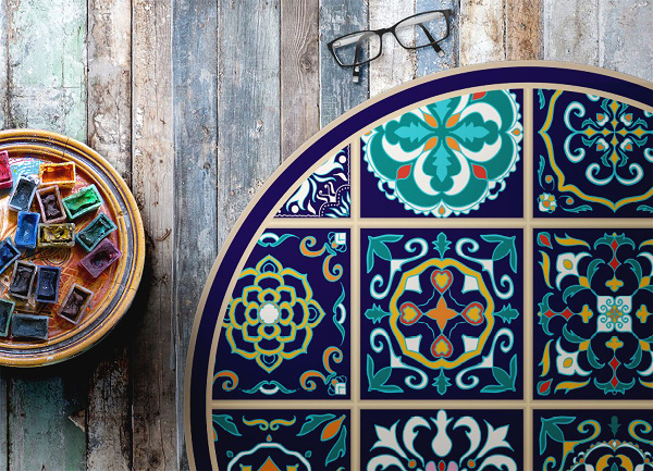 Tapete de vinil redondo para cozinha Azulejos portugueses