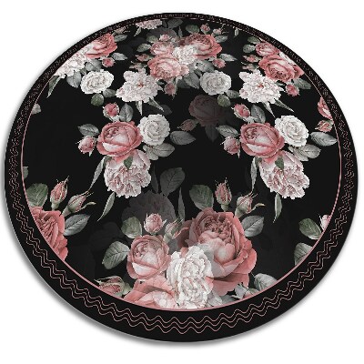 Tapete de vinil redondo para cozinha rosas
