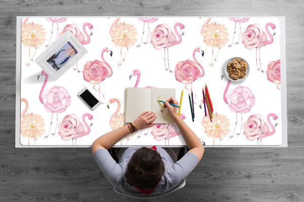 Tapete para secretária Flamingos e flores