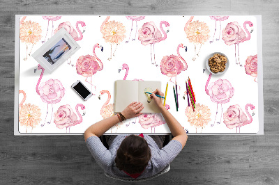 Tapete para secretária Flamingos e flores