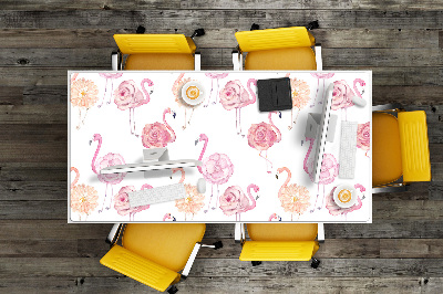 Tapete para secretária Flamingos e flores