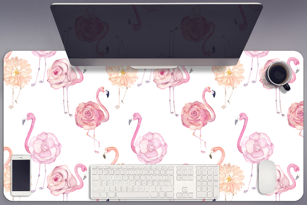 Tapete para secretária Flamingos e flores
