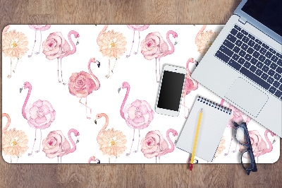 Tapete para secretária Flamingos e flores