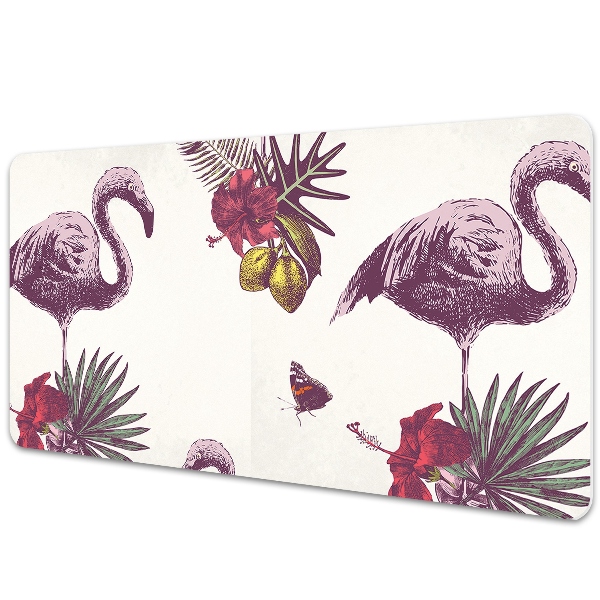 Tapete de secretária Flamingos e Hibiscos