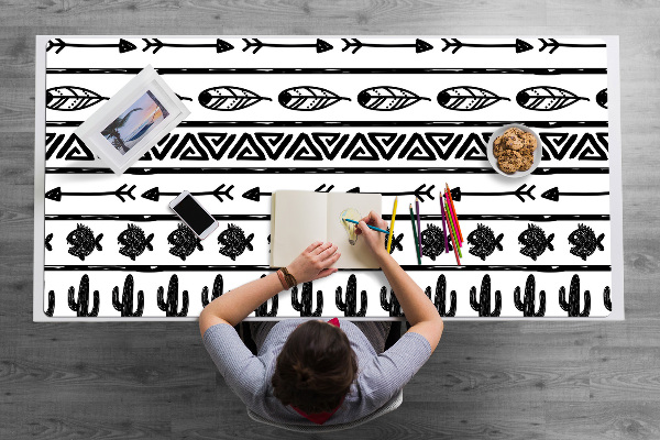 Tapete para secretária Boho preto e branco