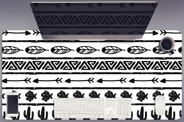 Tapete para secretária Boho preto e branco