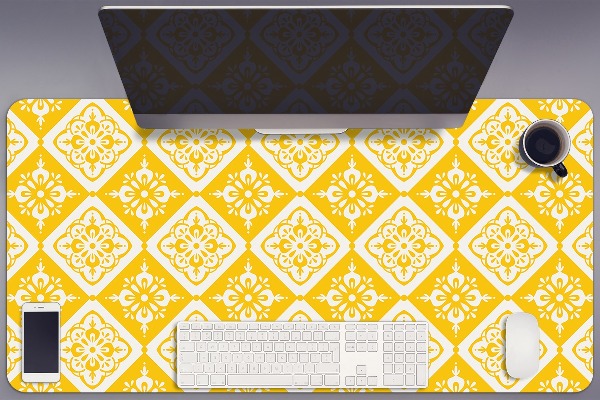 Tapete de secretária Padrão amarelo e branco