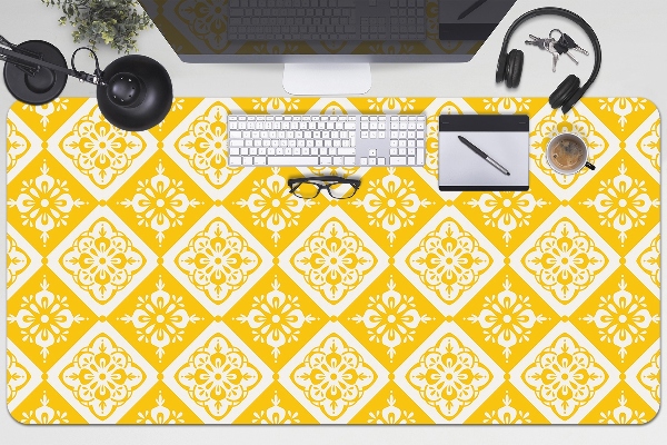 Tapete de secretária Padrão amarelo e branco