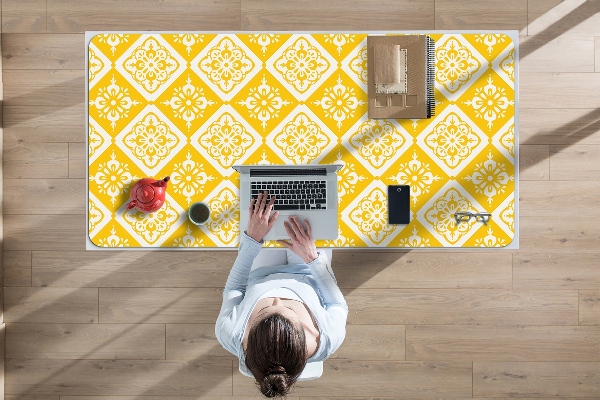 Tapete de secretária Padrão amarelo e branco