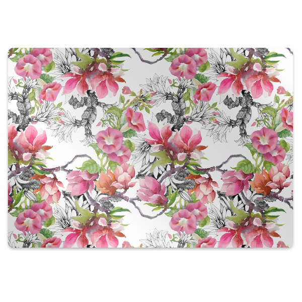 Tapete para cadeira de escritório Flores em aquarela