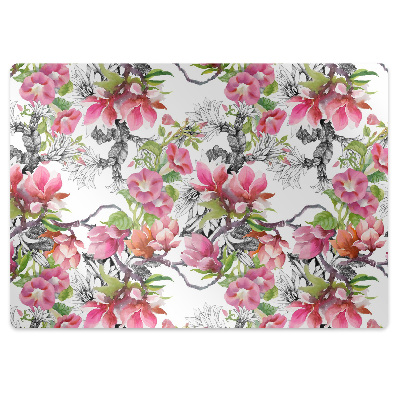 Tapete para cadeira de escritório Flores em aquarela