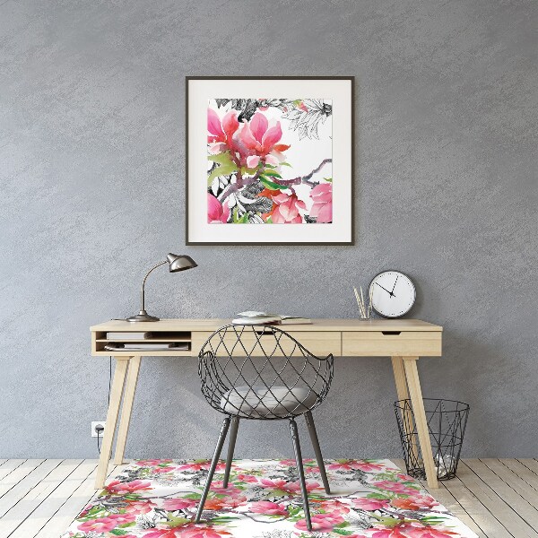 Tapete para cadeira de escritório Flores em aquarela