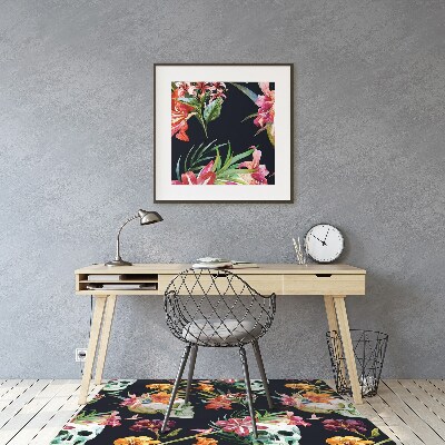 Tapete para cadeira de escritório Caveiras e flores