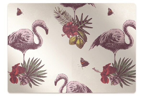 Tapete para cadeira de escritório Flamingos e Hibiscos