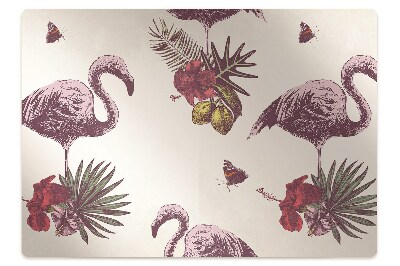 Tapete para cadeira de escritório Flamingos e Hibiscos