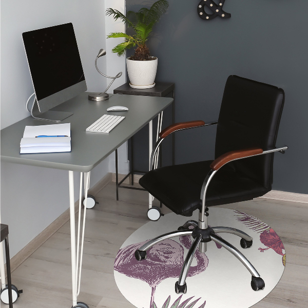 Tapete para cadeira de escritório Flamingos e Hibiscos