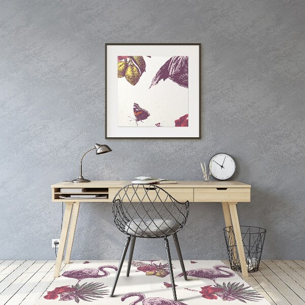 Tapete para cadeira de escritório Flamingos e Hibiscos