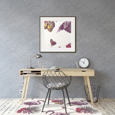 Tapete para cadeira de escritório Flamingos e Hibiscos