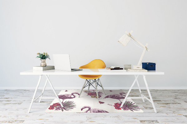 Tapete para cadeira de escritório Flamingos e Hibiscos