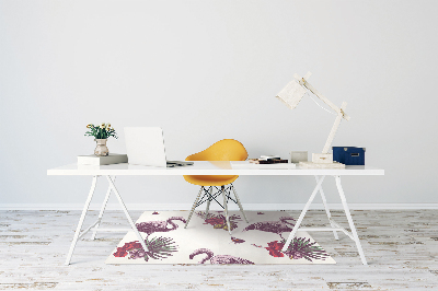 Tapete para cadeira de escritório Flamingos e Hibiscos