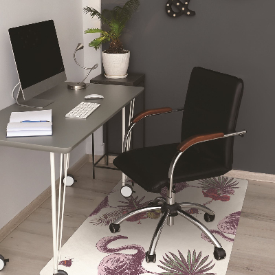 Tapete para cadeira de escritório Flamingos e Hibiscos