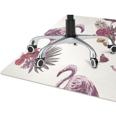 Tapete para cadeira de escritório Flamingos e Hibiscos
