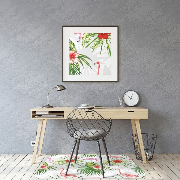 Tapete para cadeira de escritório Flamingos e flores