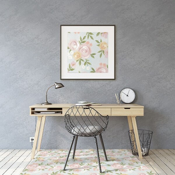 Tapete para cadeira de escritório Flores em aquarela