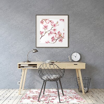 Tapete para cadeira de escritório flores cor de rosa