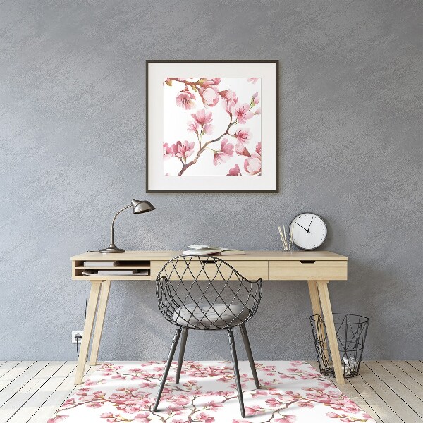 Tapete para cadeira de escritório flores cor de rosa