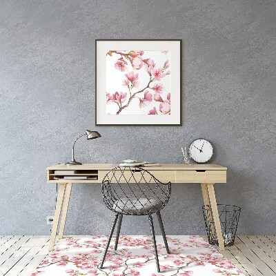 Tapete para cadeira de escritório flores cor de rosa