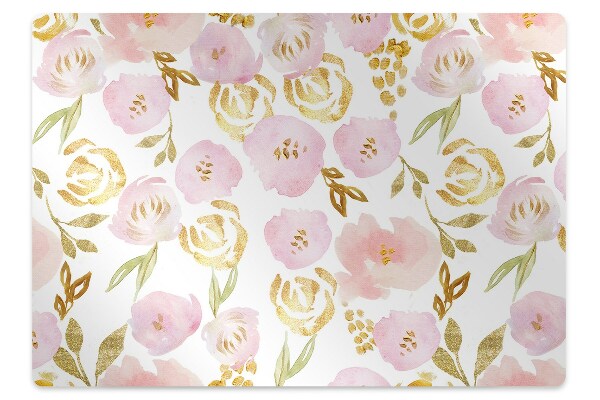 Tapete para cadeira de escritório flores cor de rosa