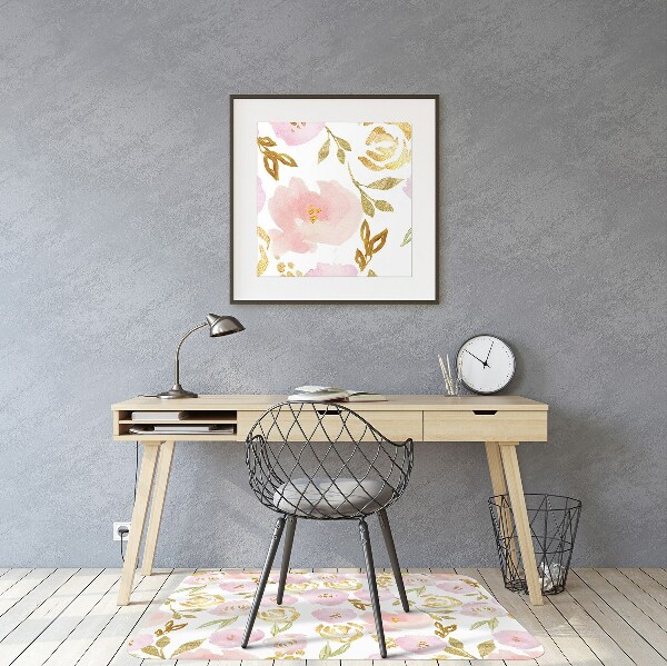 Tapete para cadeira de escritório flores cor de rosa