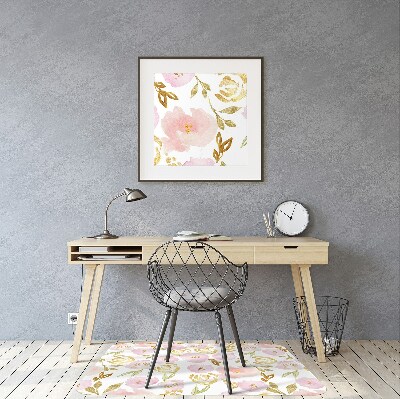 Tapete para cadeira de escritório flores cor de rosa