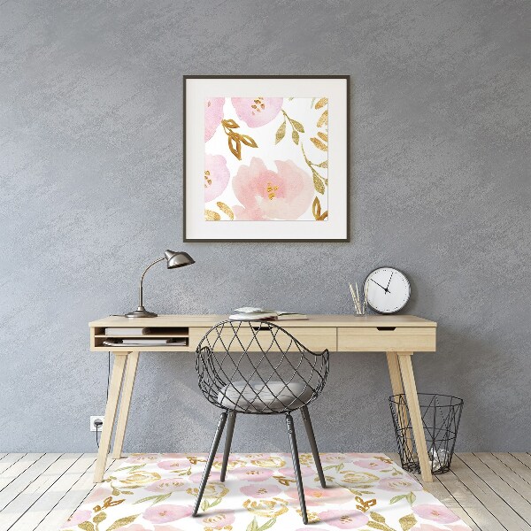 Tapete para cadeira de escritório flores cor de rosa