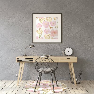Tapete para cadeira de escritório flores cor de rosa